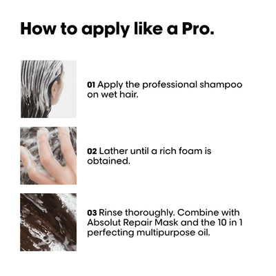 L'Oreal Absolut Repair Shampoo 300ml, for instantly resurfaced & repaired hair.