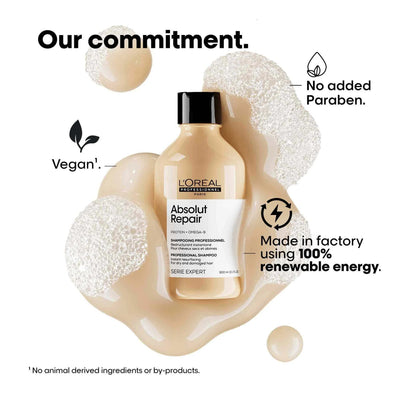 L'Oreal Absolut Repair Shampoo 300ml, for instantly resurfaced & repaired hair.