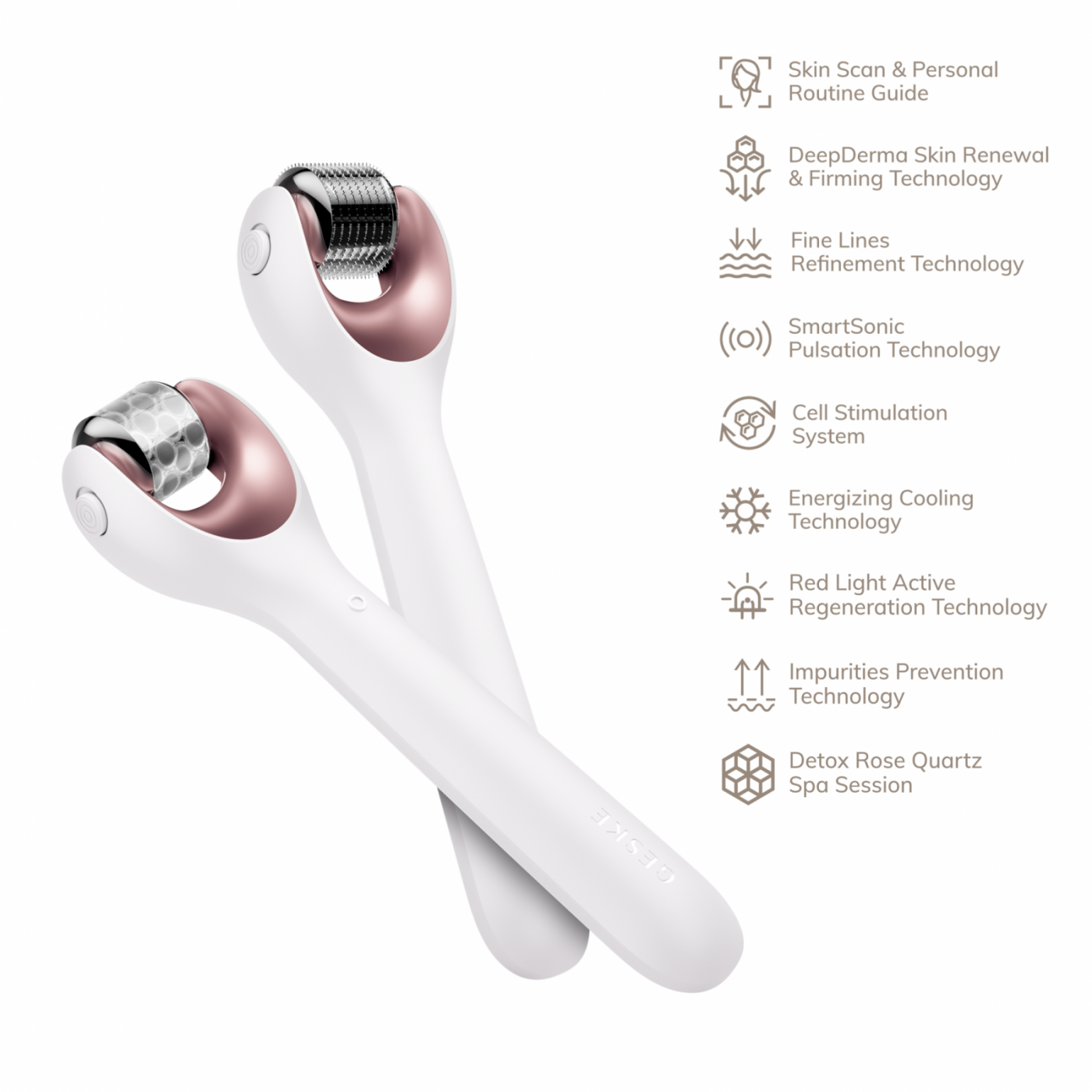 GESKE MicroNeedle Face Roller 9 in 1 with cooling and rose quartz heads