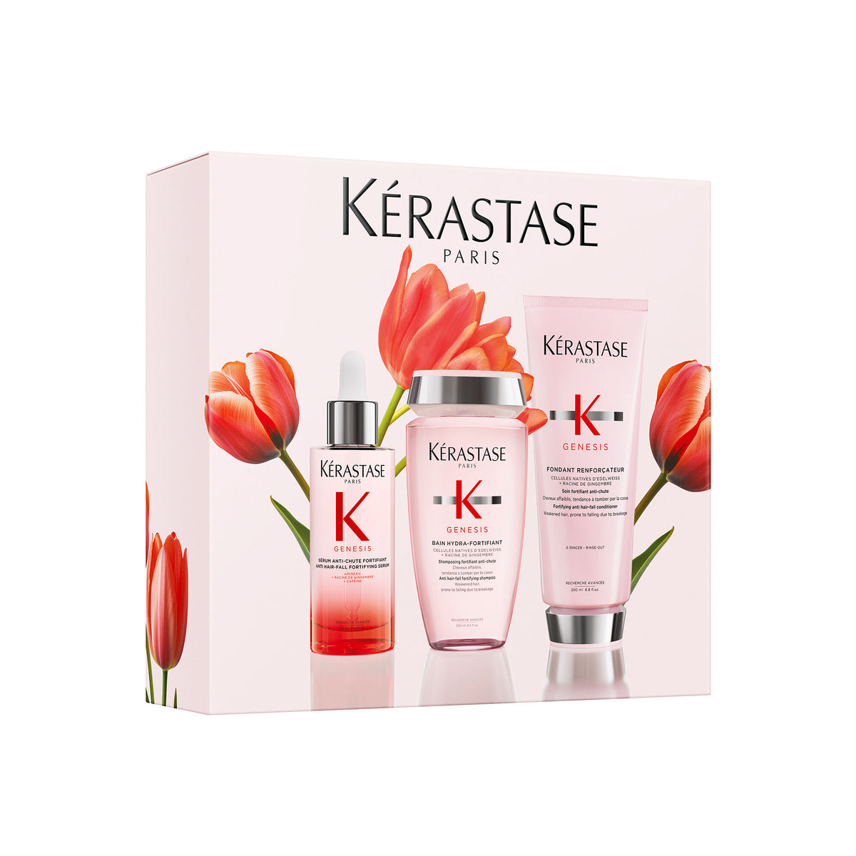 Kérastase Genesis floral gift box with Bain Hydra-Fortifiant 250 ml, Fondant Renforçateur 200 ml and Sérum Anti-Chute Fortifiant 90 ml