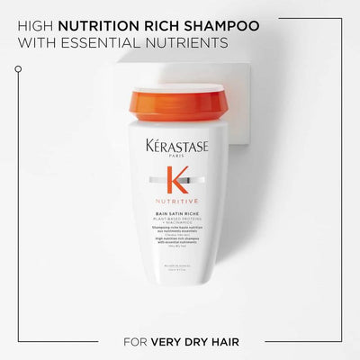 Kerastase Nutritive Bain Satin Riche, For Very Dry Hair, Gives 72Hr Hydration (250ml) - Reflexions Salon