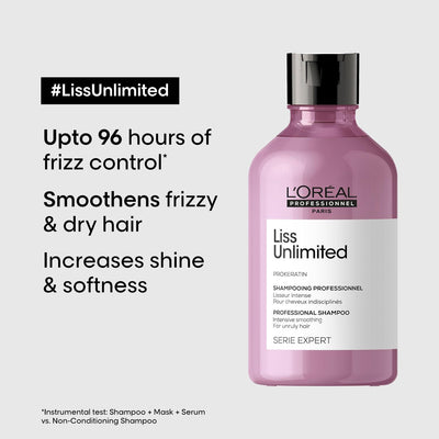 L'Oreal Professionnel Liss Unlimited Shampoo 300ml, Hair Mask 250gm & Hair Serum 125ml, Serie Expert, For Intense Smoothing and Frizz-Free Hair - Reflexions Salon