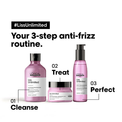 L'Oreal Professionnel Liss Unlimited Shampoo 300ml, Hair Mask 250gm & Hair Serum 125ml, Serie Expert, For Intense Smoothing and Frizz-Free Hair - Reflexions Salon