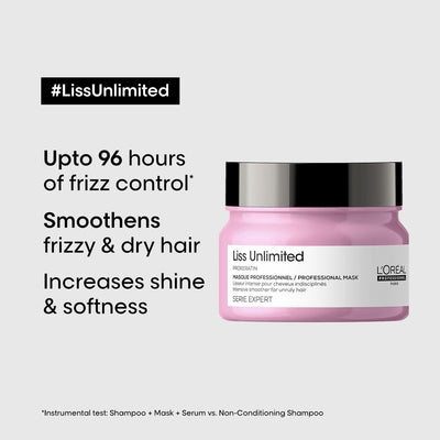 L'Oreal Professionnel Liss Unlimited Shampoo 300ml, Hair Mask 250gm & Hair Serum 125ml, Serie Expert, For Intense Smoothing and Frizz-Free Hair - Reflexions Salon