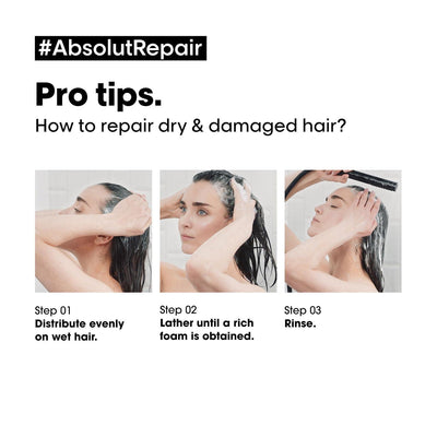 Loreal Professionnel Paris Absolut Repair Shampoo 300ml, Hair Mask 250gm & hair Serum 90ml, Serie Expert with Protein and Gold Quinoa for Dry and Damaged Hair - Reflexions Salon