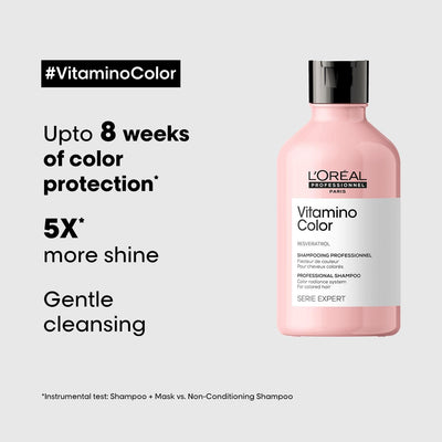 Loreal Professionnel Paris Vitamino Color Shampoo 300ml & Hair Mask 250gm Combo for Colour Protected, Radiant hair, Serie Expert - Reflexions Salon