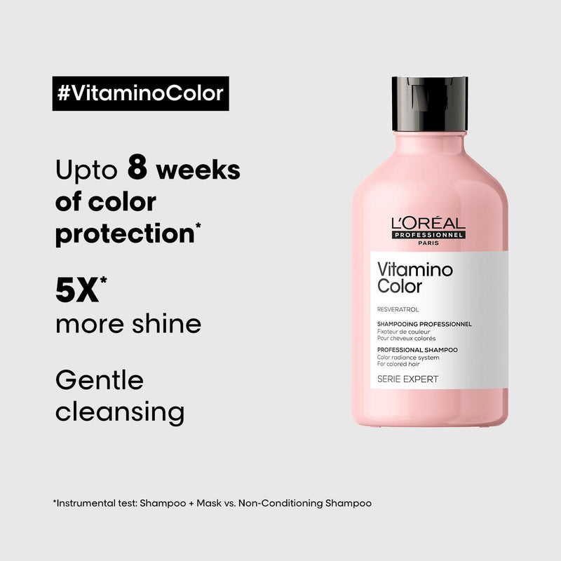 Loreal Professionnel Paris Vitamino Color Shampoo 300ml & Hair Mask 250gm Combo for Colour Protected, Radiant hair, Serie Expert - Reflexions Salon